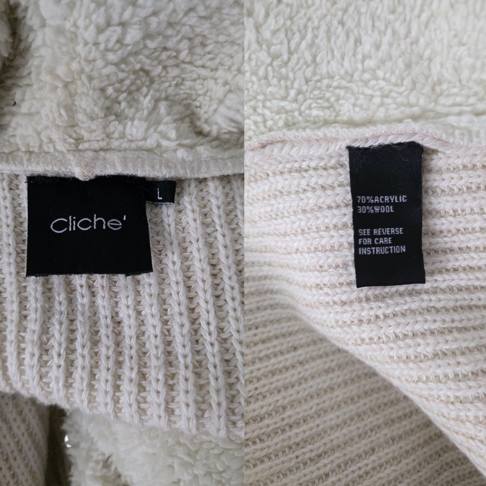 Cliche Cardigan Cable Knitted Faux Fur & Faux Suede Beige Tan Large - Picture 7 of 7
